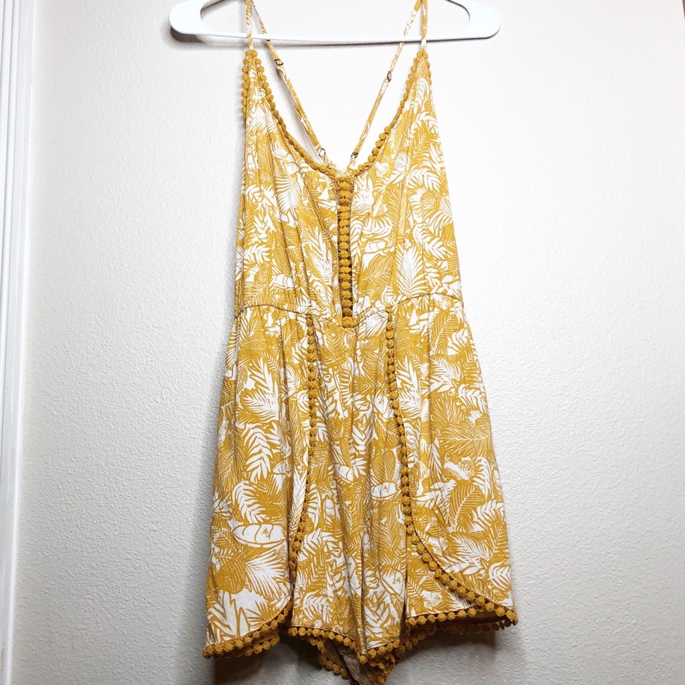 Xhilaration mustard yellow & white romper